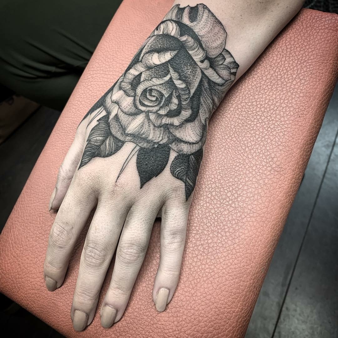 Blackwork and Realistic Rose Chest Tattoo by Mike Franco TattooNOW