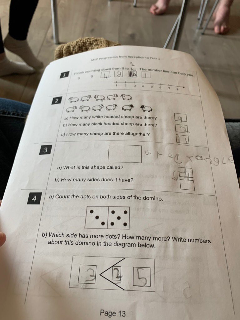 carlyannroseMCA's tweet photo. E would like to show her answers for #Reception #MEP Pg13 📖 today, for you to check at home. We predict that you might find Q4 a bit tricky. Can you use the crocodile prompts to help you? 🐊 @amyparsonsMCA @helenjMCA #MCAMaths #MCAMEP #earlyyears #misconception #homelearning https://t.co/WXvAmyGukH