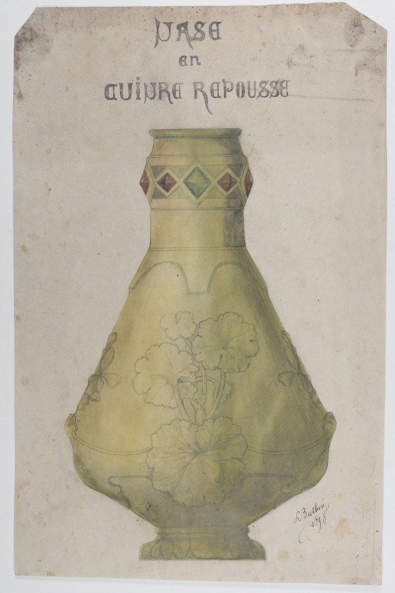 enbmn's tweet image. @bmnpatrimoine #aLaRepro #aLaReproArchive 
Projet de vase en cuivre repoussé Jean-Louis #Burtin 1898 #écoledeNancy