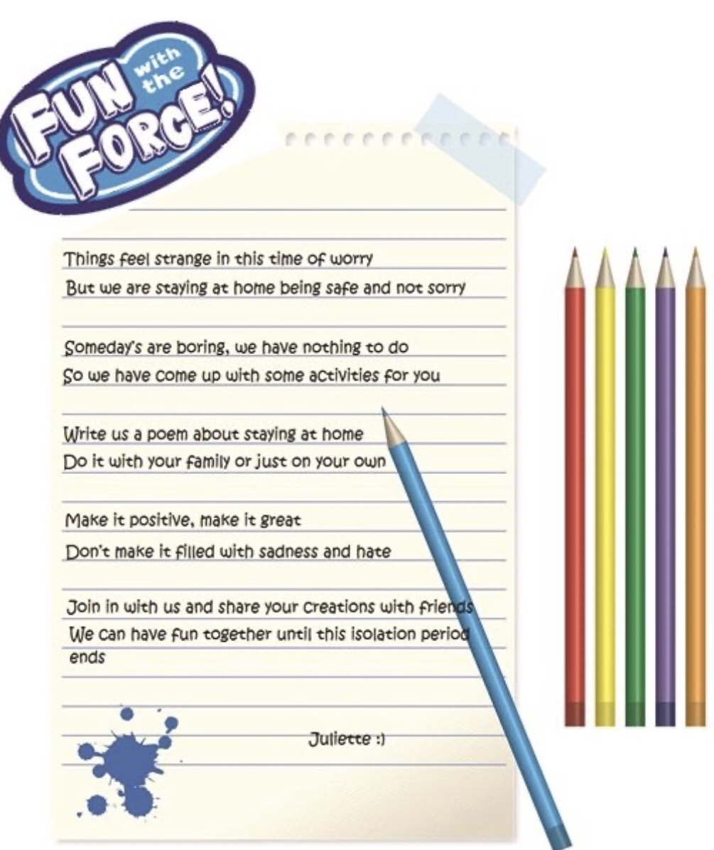 DC_Police's tweet photo. Juliette is so excited about this #FunWithTheForce activity 👮‍♀️ Can  you  write  a  Poem  about  staying  at  home  and  share  it  with  us?  Go  to  https://t.co/Tf9nEgEp4G for  information.  A  few  will  be  chosen  and  read  out  in  a  video  by  Juliette  next  week  🎭 https://t.co/ZYomv85zRN