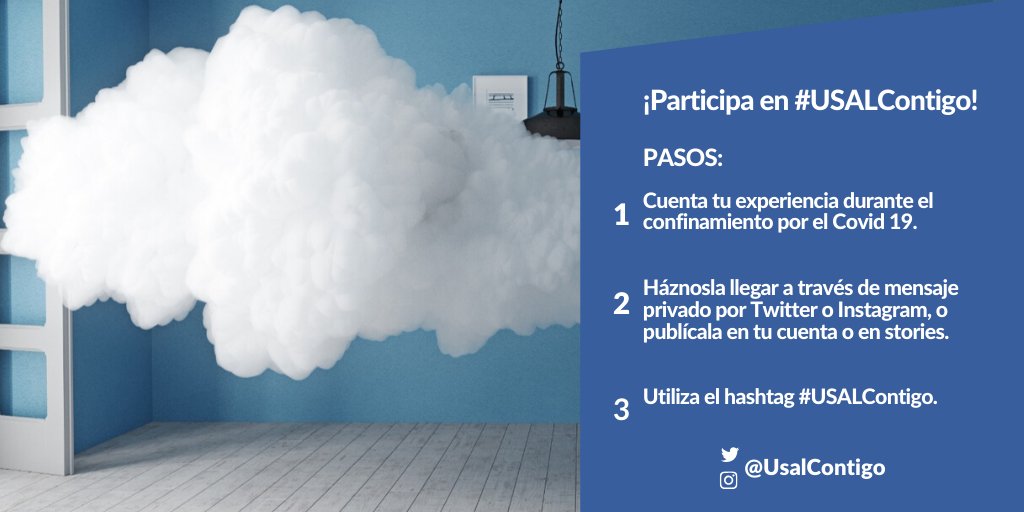 usal's tweet photo. Os recordamos que podéis seguir compartiendo vuestras experiencias durante el confinamiento por el #COVID2019, mediante la iniciativa @UsalContigo.
¡Participa, por Twitter o Instagram, con el hashtag #USALContigo!
👉 https://t.co/pBJ8tndHdq https://t.co/qTJpDMnMQR