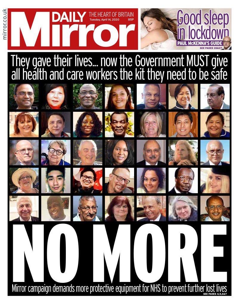 Daily Mirror front page, “No more”.