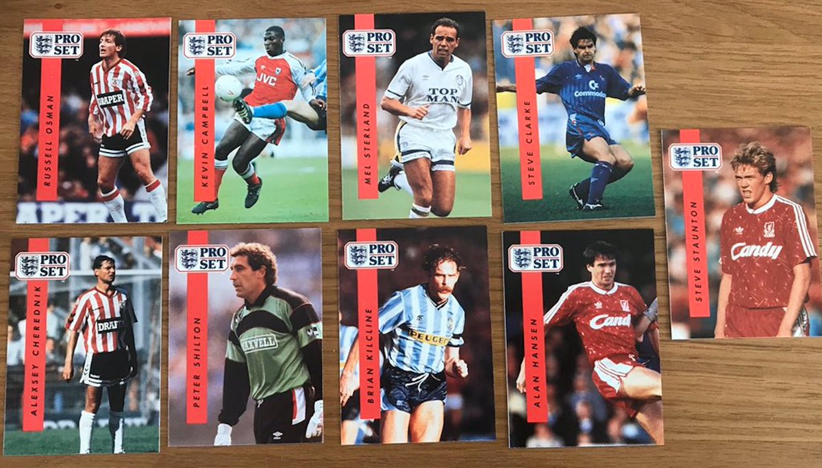 Pack 1 opened. Strong early showing for a mightily tached Brian Kilcline. Hansen & Staunton for Liverpool in Candy. Double up for Saints in Osman & the lesser spotted Alexsey Cherednik.Steve Clarke in Commodore Chelsea kit. Shilton, Sterland, Campbell.