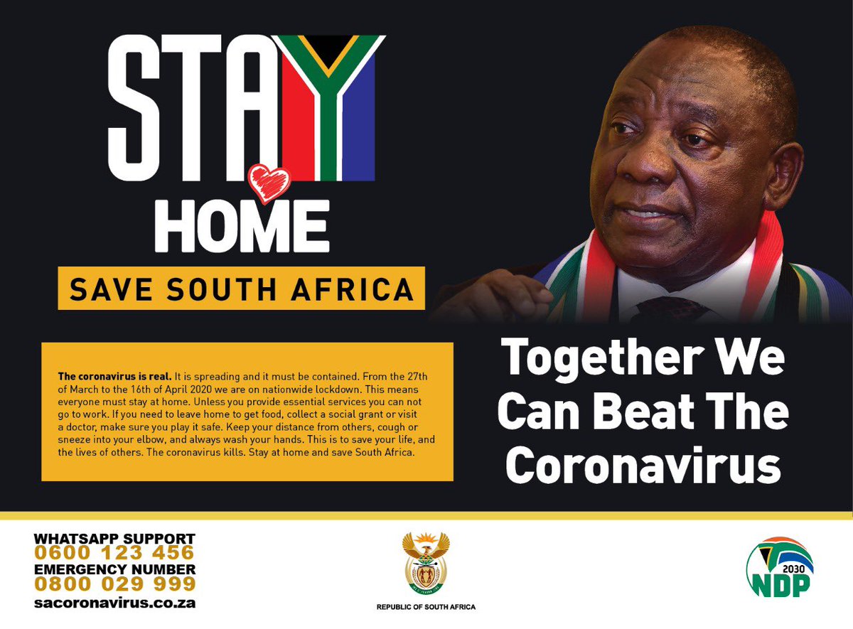 GovernmentZA's tweet photo. You can help stop the spread of #Covid19inSA #StayHome and Save South Africa. #StayHomeSA. https://t.co/m1gvdKxGDK