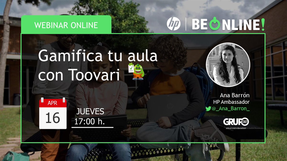 solutiaedu's tweet photo. Gamifica tu clase con @ToovariOficial y haz que tus alumnos continúen motivados y enchufados en tus clases online. Este jueves te explicamos cómo  puedes conseguirlo en un nuevo webinar gratuito!! 
Únete al estilo #BeOnline @HPEspaña
https://t.co/2hfmhKtoHP https://t.co/MVTgNwVkLV