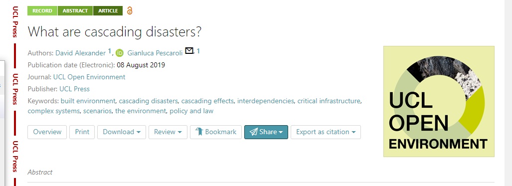 uclopen_env's tweet photo. Published artcile on @Science_Open  "What are Cascading Disasters?" #builtenvironment #cascadingdisasters #interdependencies #critical infrastructure #environment #policyandlaw https://t.co/60S8Jw5ikn https://t.co/rwvNdQbuVF
