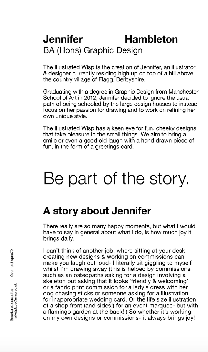 THE PLACE TO BUY STORIES
-
Here at Marketplace Studios, we want to spread some inspiration in these uncertain times. We want to celebrate the wonderful community of makers that we support and to tell their stories
-
Today we are featuring Graphic Design alumni Jennifer Hambleton
