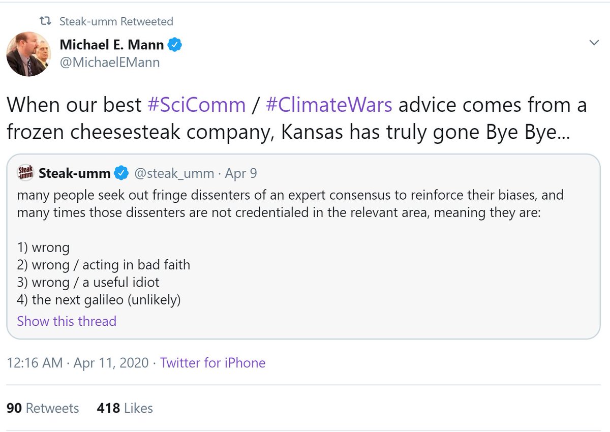 Uniquely, Steak Umm doesn't just post ennui or jokes. It is often thoughtful, unique and striking commentary. For  #covid19, there have been a range of good threads on expertise, natural thinking, misinformation etc, and each have drawn strong support, mostly from Americans: