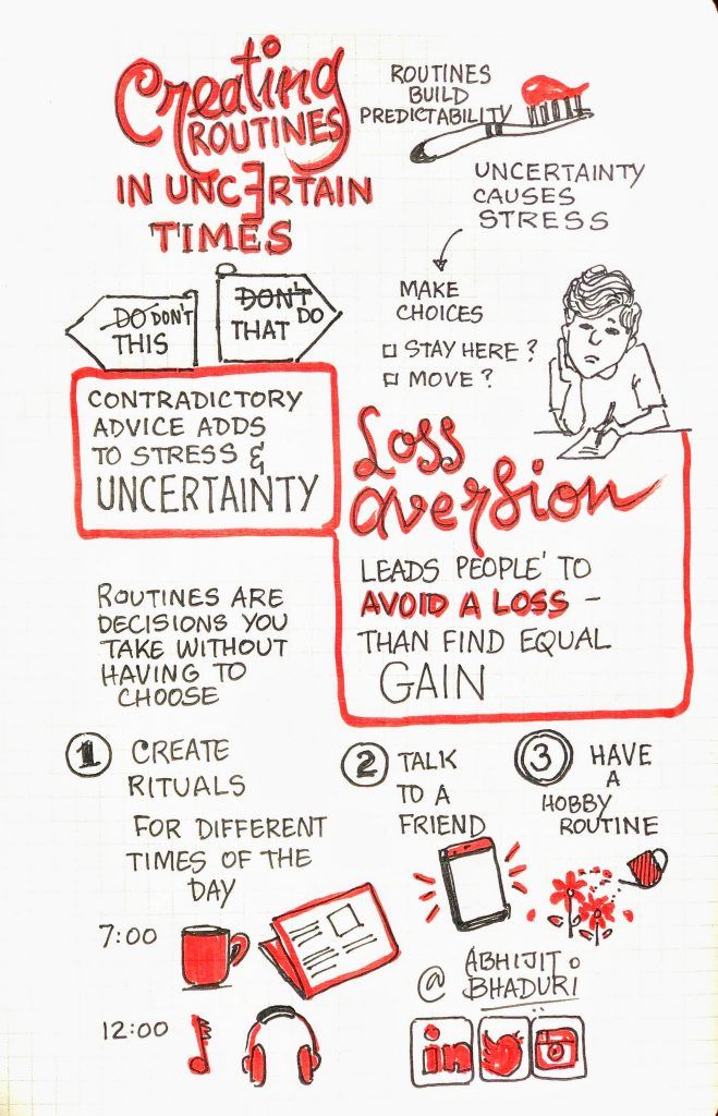 soumyasanto's tweet photo. How can we manage our stress in uncertain times?

5 simple routines you can create to deal with the #stress caused by  #uncertainty 
https://t.co/4qcvA1tQaK #FutureofWork #SocialDistancing #leadership #worklifebalance 

>> Gr8 post and #sketnote by @AbhijitBhaduri https://t.co/H1NCYt9S2f