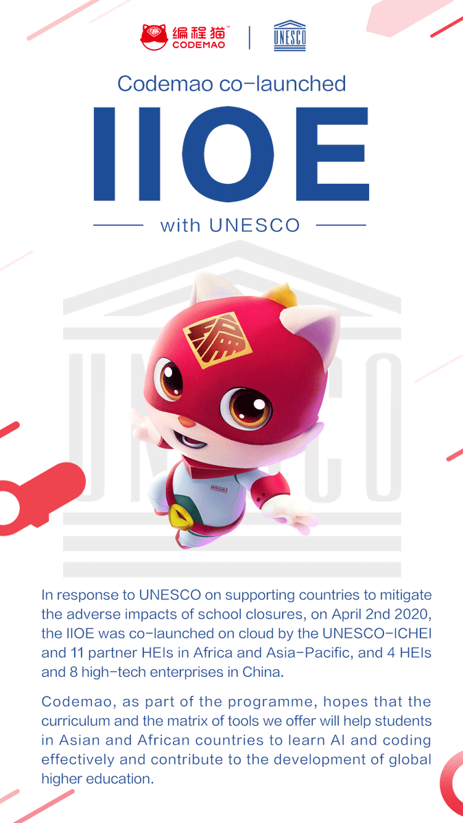 CodeGameforKids's tweet photo. UNESCO and Codemao, in partnership with universities and enterprises, launched the IIOE in the hope of contributing to the development of science and technology in Asia and Africa and to global higher education
#Coding #CS #IIOE #UNESCO #Education #STEM #STEMeducation https://t.co/FZg3s1JGR7