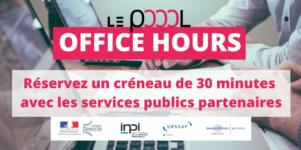 [#OfficeHours] 🧐 #Startups et #Entreprises innovantes vos questions restent sans réponses malgré les nombreux webinaires et FAQ en ligne ? 
💬 On vous propose un RDV de 30 mn avec les #ServicesPublics partenaires du Poool 😀 
Réservez votre créneau ici 👉 lepoool.tech/coronavirus-so…