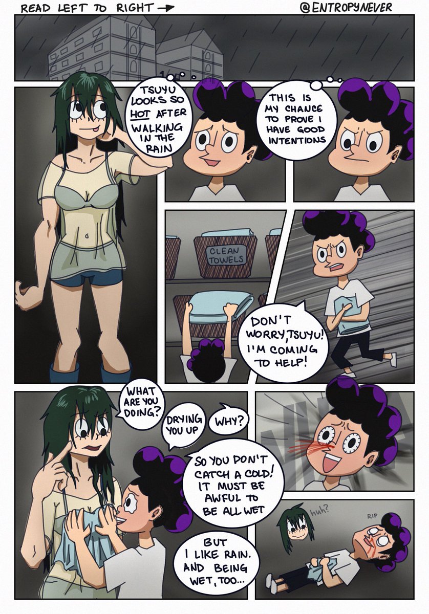 entropynever's tweet photo. One time Mineta wanted to something right but ended up like always.
-
I made this as a gift and I personally donโt ship Tsuyu x Mineta. But I thought it was funny.
This is the very first comic I ever made and some feedback would be nice :)
-
#grapefrog #minasui #mineta https://t.co/ip36h5AweN
