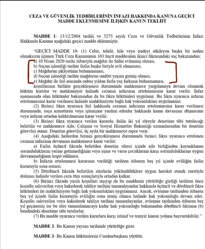 10- 2020'de gündemimiz yine 2016 yılındaki önerge oldu. Cinsel istismara uğramış kız çocukları 13 yaşından büyükse, şikayette bulunmadıysa (ki çok zor zaten şikayette bulunmaları) fail ile evlendirilerek failin ceza infazı ertelensin istiyorlar! #CocukİstismarınınAffıOlmaz