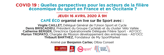 #COVID19 : Quelles perspectives pour les acteurs de la filière économique du sport en France et en <a href="/Occitanie/">Région Occitanie</a> ? Nous en parlons ce jeudi à 9h00 avec <a href="/ADOCC_/">AD'OCC</a> en direct sur <a href="/BeSport/">Be Sport</a>.
Un événement accessible via notre page Be Sport : besport.com/group/942651