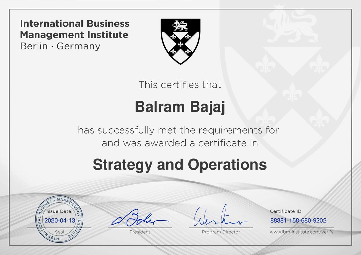 balrambajaj's tweet photo. Do something everyday that will inch you closer to a better tomorrow.

#Successfully Completed an Online course on Strategy and Operations.

#ibmi #onlinecourse #educateyourself #learnandgrow #BenefitOfLockdown #sales #leasing #panindia #investmentstrategies #realestateindustry https://t.co/BhRxjnZEhV