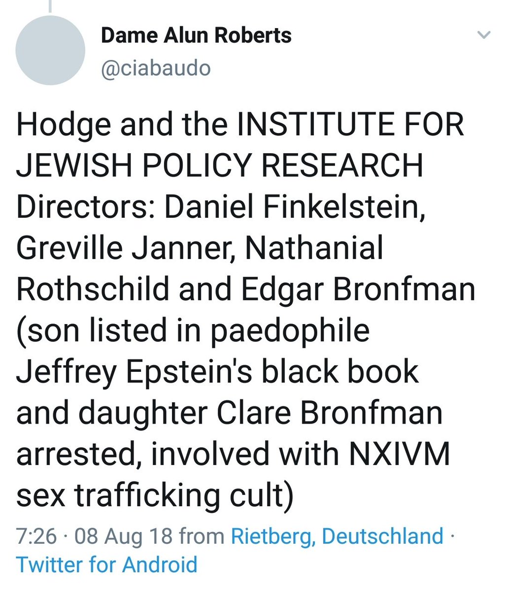 Starmer backer Lauder took over from Edgar Bronfman at the WJC. Bronfman, whose family members featured on Epstein's list and in the NIXVM affair, had close ties to Starmer's cheerleader paedo-enabler Margaret Hodge and the paedophile Greville Janner! https://www.forbes.com/sites/willyakowicz/2019/05/31/from-heiress-to-felon-how-clare-bronfman-wound-up-in-cult-like-group-nxivm/