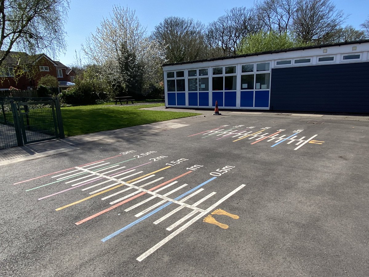 johndcotter's tweet photo. Our lovely Y5/6 playground with increased intervals and distance for athletics and sports practice. #triplejump #standinglongjump #pushpass #athletics #RLHArena https://t.co/bXij7S6C5N