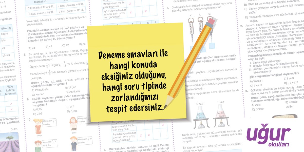 UgurOkullari's tweet photo. Sevgili öğrenciler, sınava hazırlıkta bol bol deneme sınavı çözmeniz eksiklerinizi ve zorlandığınız soru tiplerini görmenizi sağlar. 📄 Konu eksiğiniz olduğunu görürseniz onu hemen tamamlamalı; belli bir soru tipinde yanlış yapıyorsanız, öğretmenlerinizden destek almalısınız. ✏ https://t.co/DQ22awKekn