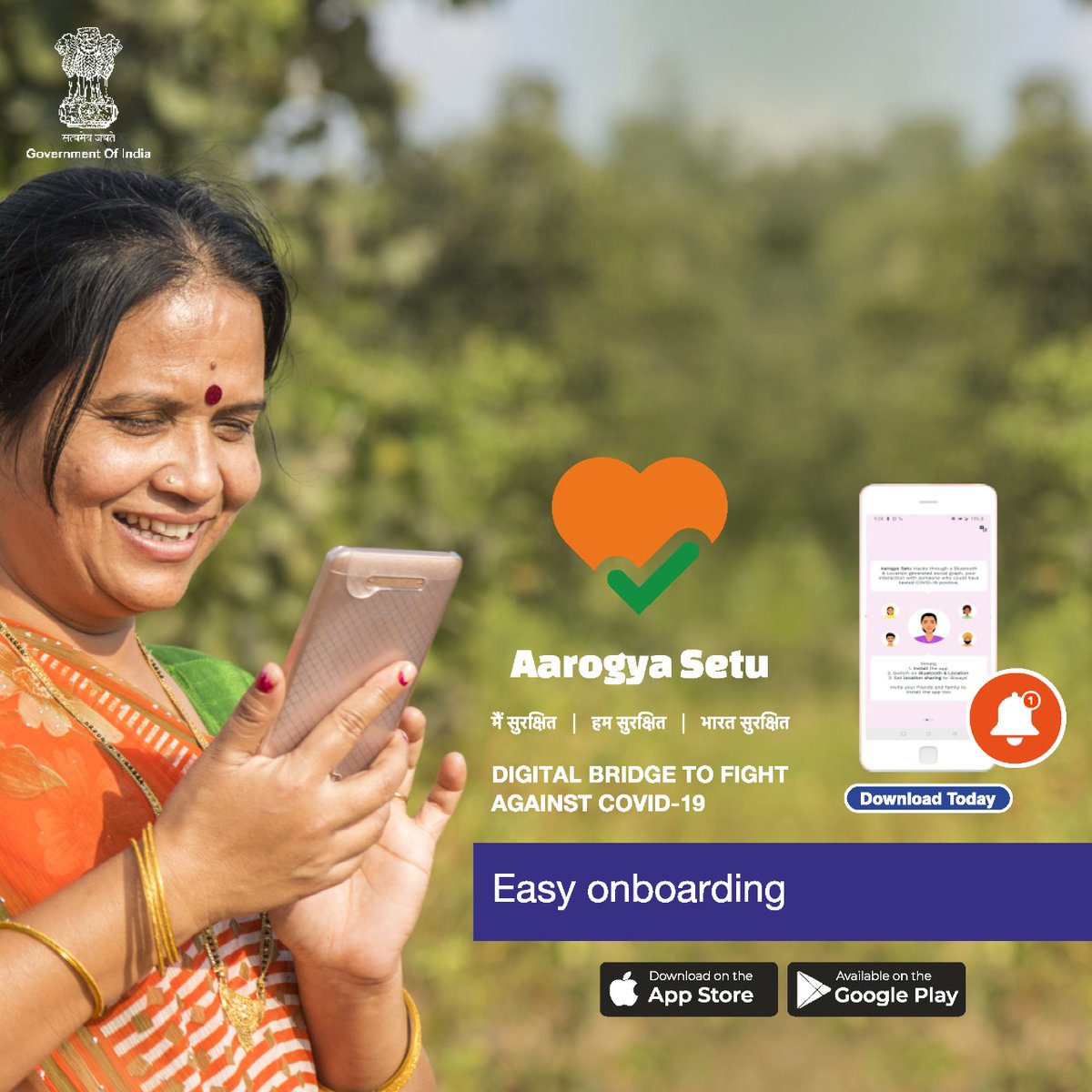 DDNational's tweet image. PLEASE RETWEET -
#IndiaFightsCorona

#AarogyaSetu
You can now know if you are safe or at risk of #COVID19 infection, in 3 easy steps:

👉 Download the #AarogyaSetu app        
👉 Switch on Bluetooth &amp;amp; GPS           
👉 Share location with the app
 #AarogyaSetuApp 

Download NOW!