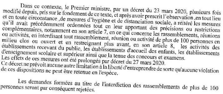 Sur le fond du dossier, on ne pouvait reprocher à Amazon de violer l'interdiction des activités rassemblant simultanément plus de 100 personnes, a estimé le tribunal, cette interdiction ne touchant pas la "liberté d'entreprendre". #Amazon