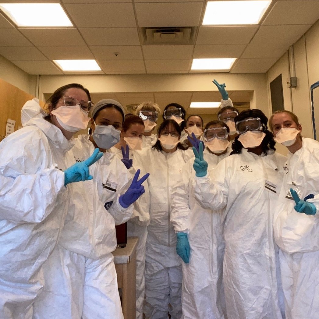 Ramapo nursing alumna Caitlin Burke McGonigle ’09 and her colleagues at The Valley Hospital in Ridgewood, N.J. (in white scrubs, she is front row left)