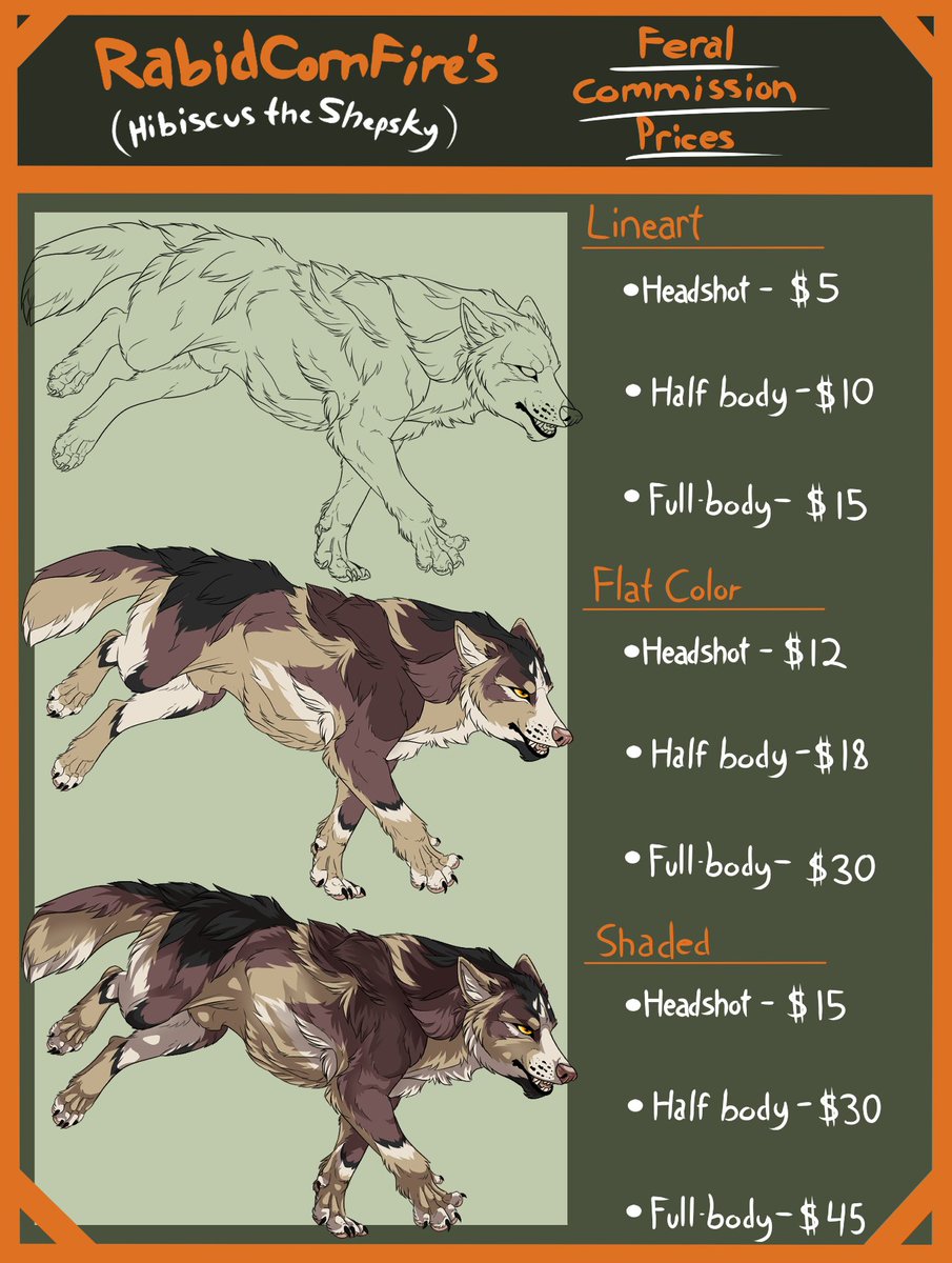 RabidCornFire's tweet photo. All finished with my feral commission sheet 🐺 I appreciate retweets as always 💖 
#ArtistOnTwitter #digitalart #commissionsopen #wolf #feral https://t.co/IoC98fIjqX