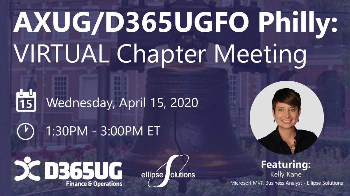 EllipseSolution's tweet image. Tomorrow, @D365UGFO Philadelphia is going VIRTUAL!

@KellyLappKane will be presenting "The Process of Process Manufacturing"

Register:
ellipsesolutions.com/axug-pennsylva…

#MSDynComm | #D365UGFO