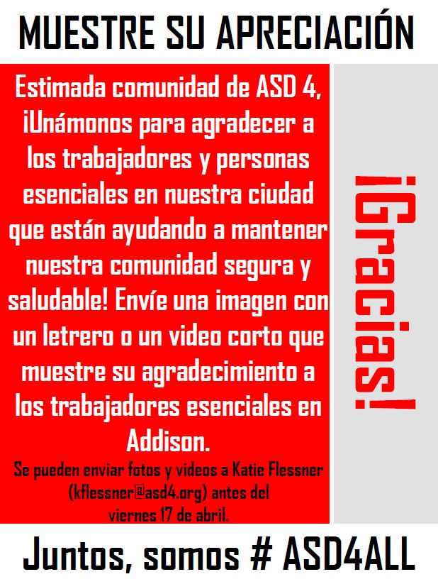c_villalobos4's tweet photo. Let's Come together to thank the essential workers and people in our town who are helping to keep our community safe and healthy!  #asd4all https://t.co/SRTlHfw0qS