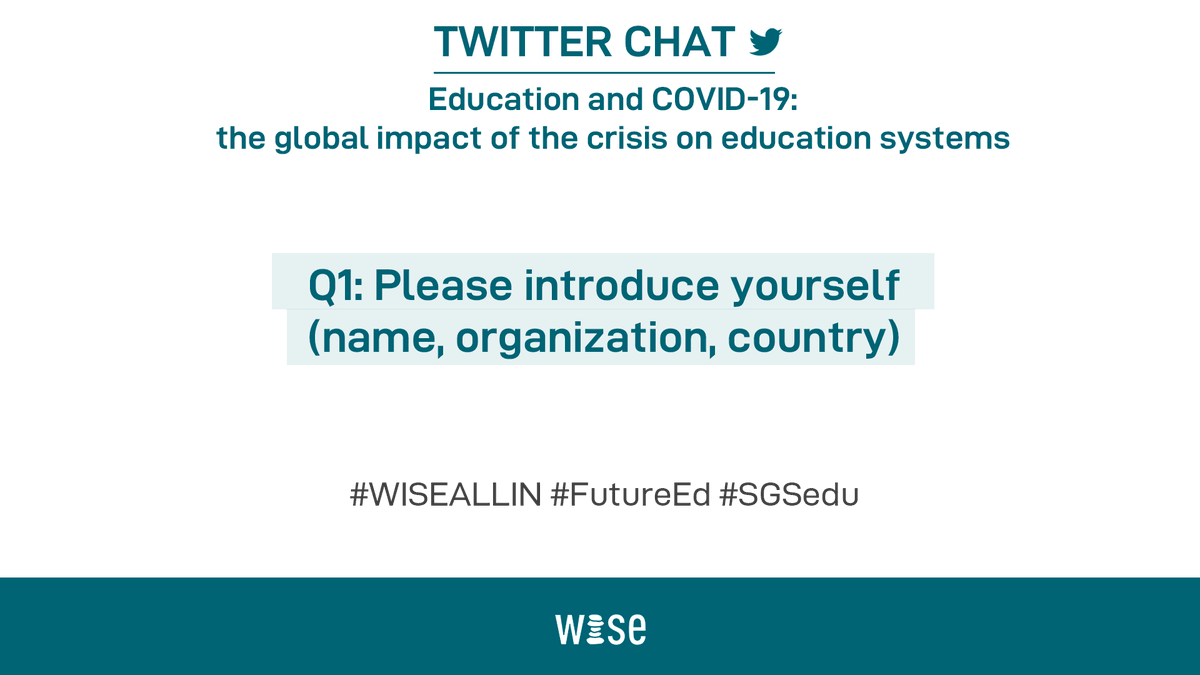 WISE_Tweets's tweet photo. Q1: Please tell us more about yourself (name, organization, country) #WISEALLIN #FutureEd #SGSedu @SalzburgGlobal https://t.co/V5LAqN8mAJ