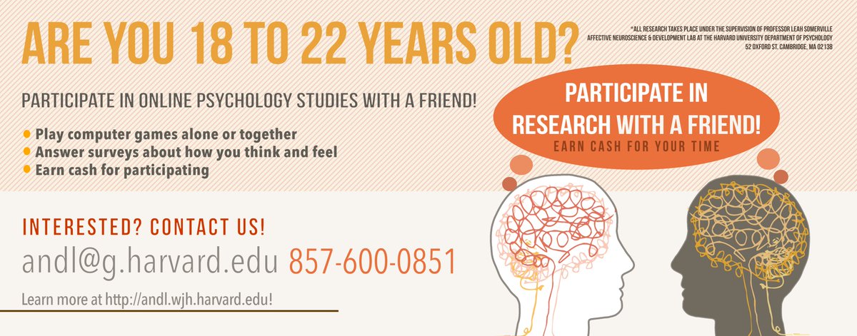 ANDL (@andl_harvard) on Twitter photo Participate in online psychology studies with a friend and earn cash for your time! Participate in online psychology studies with a friend and earn cash for your time!