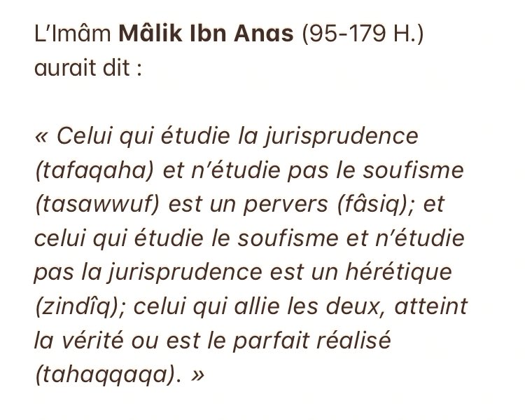 L’avis des 4 Imam sur le tassawuf/soufisme :Aucun des 4 Imam n’est contre la science du tassawuf. Bien au contraire, …Ils ont appelé au BON SOUFISME et ils ont mis en garde contre les mauvaises pratiques, comme faire les toupilles dans la mosquée et crier pour rien.