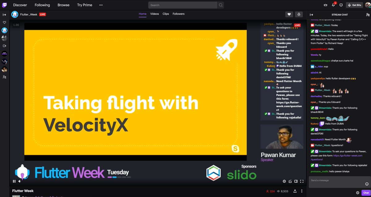 coding_nerd's tweet image. @imthepk starting the session and talking about velocity x at @FlutterWeek. You can find his package here: pub.dev/packages/veloc… #flutter