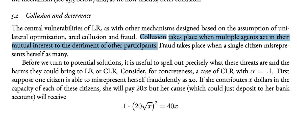 4/ Note that while these contributions meet the technical definition of collusion according to the CLR Paper (see below), we dont believe these contributors acted in bad faith. We think it’s more likely that the definition of collusion was not widely known to these participants.