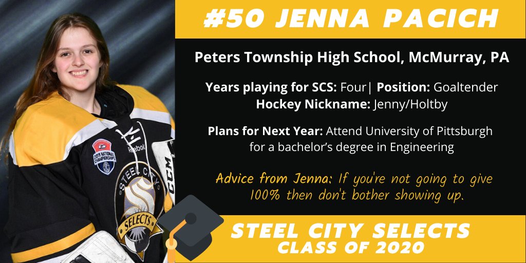 SCSGirlsHockey's tweet photo. For today's #Classof2020 Senior Spotlight we feature. . .Jenna! 
@SCS19U @PetersTwp @PittTweet https://t.co/eIPBKIN5cx
