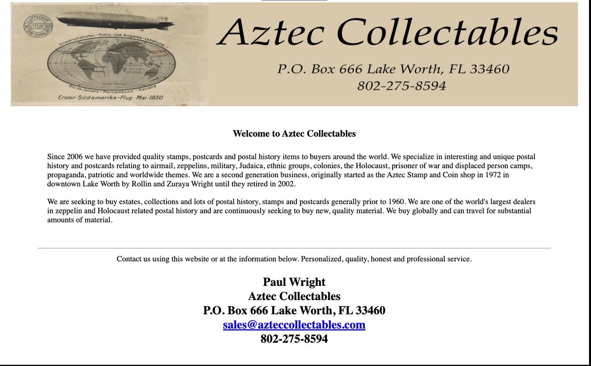 Here is their business information. https://azteccollectables.com/ 