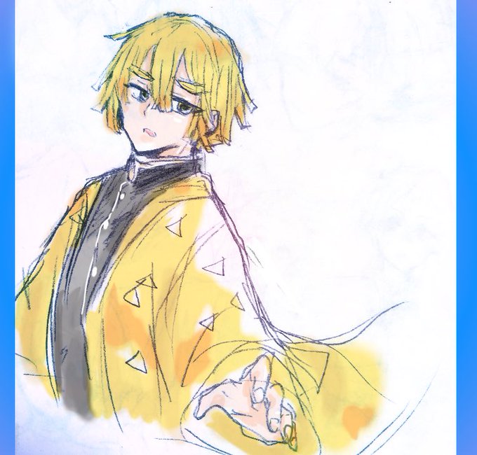 元ぐんじょーさんがTwitterに投稿した我妻善逸(鬼滅の刃)のイラスト。