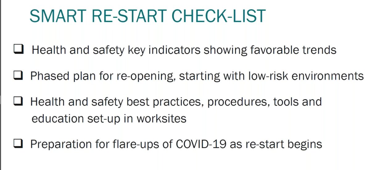 Dr. Raymond: You want to restart the economy? Here& #39;s a checklist - realize that COVID-19 will be *stalking the human race* for a while, and make policy based on solid data and science.
