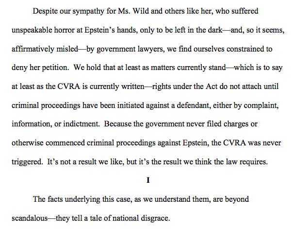 "It’s not a result we like, but it’s the result we think the law requires [...] The facts underlying this case, as we understand them, are beyond scandalous—they tell a tale of national disgrace."  http://media.ca11.uscourts.gov/opinions/pub/files/201913843.pdf