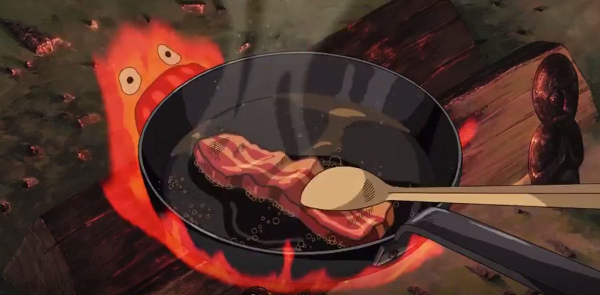 OKKK-LaAaA~ The one and only food scene we care about in this movie, yeah? lol! I'm not a huge fan of bacon, but Howl's Moving Castle's breakfast scene makes me feel like I need to eat it right NOW!!!