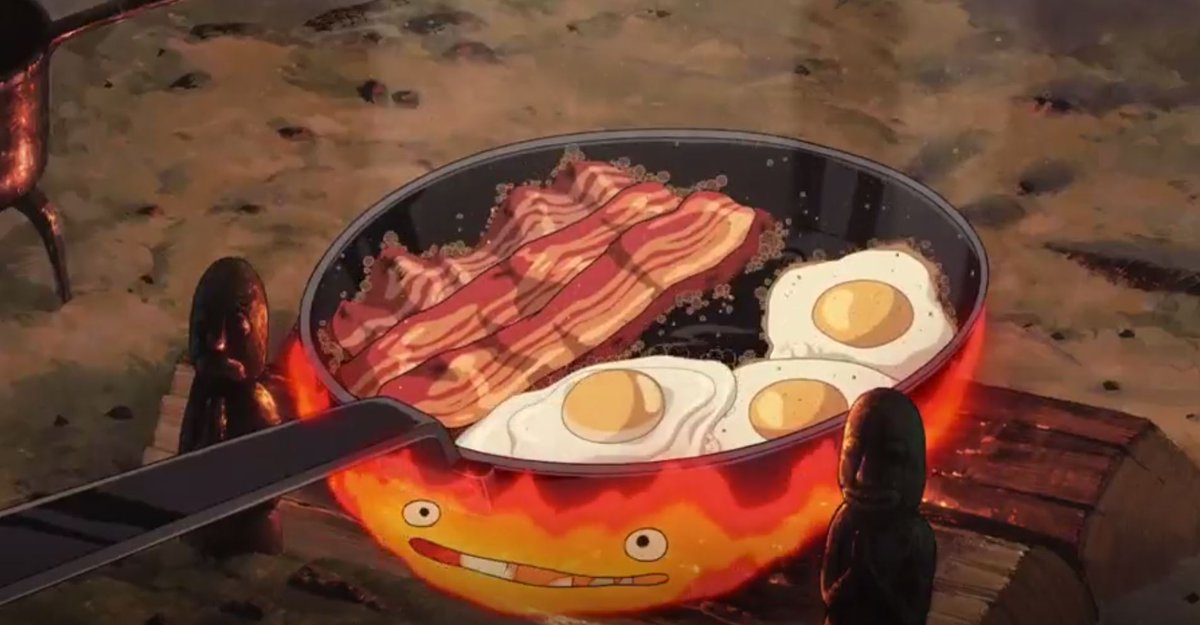 OKKK-LaAaA~ The one and only food scene we care about in this movie, yeah? lol! I'm not a huge fan of bacon, but Howl's Moving Castle's breakfast scene makes me feel like I need to eat it right NOW!!!