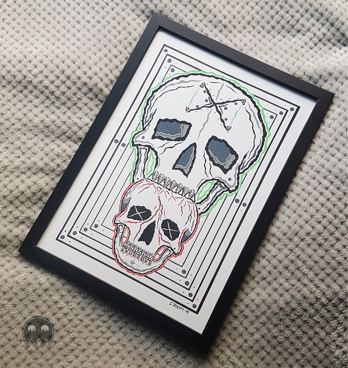 cannibals (a3)made around the same time as reptilian, can you tell i was listening to a lot of converge at the time? https://robcryptx.bigcartel.com/product/cannibals-jaggy-skull-painting-a3