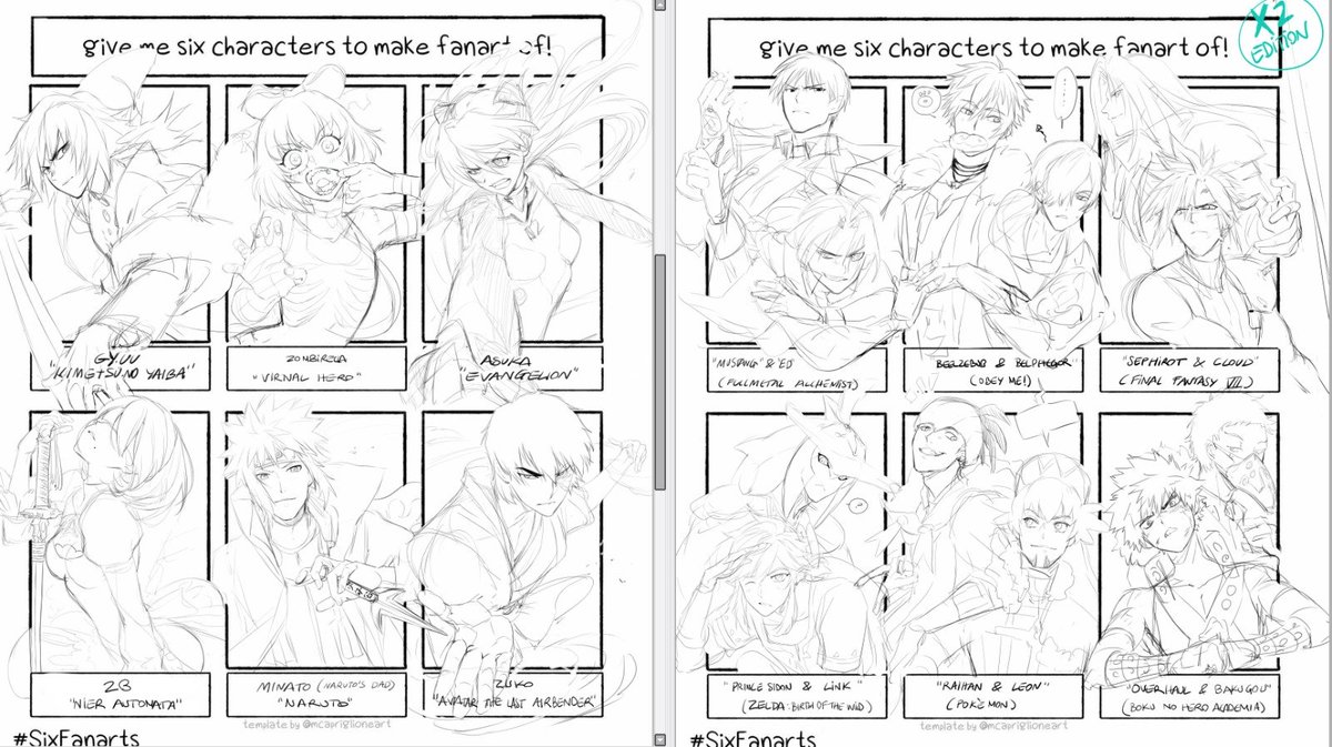 I still have them as a rough sketch, but a little spoiler . I drew two versions one of single characters and another to pairs (σ≧▽≦)σ