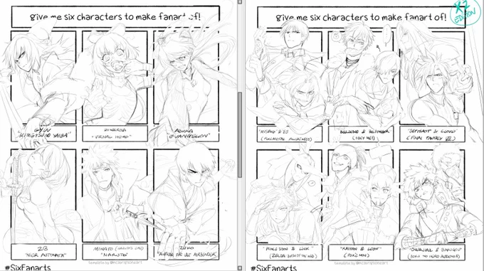 I still have them as a rough sketch, but a little spoiler . I drew two versions one of single characters and another to pairs (σ≧▽≦)σ 