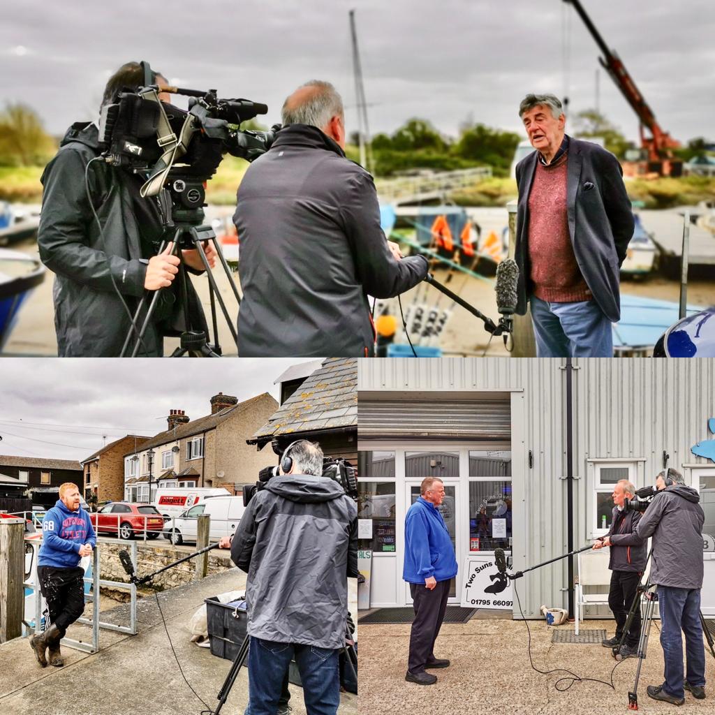 FishLocalGB's tweet photo. Nice to have the news crews back supporting #FishLocalGB - Catch the coverage on @itvmeridian on the 6 oโclock news bulletin. #fishlocalsupplyessex #fishlocalsupplykent ๐ฝ๏ธ๐บ๐ https://t.co/uwZacbGD5f