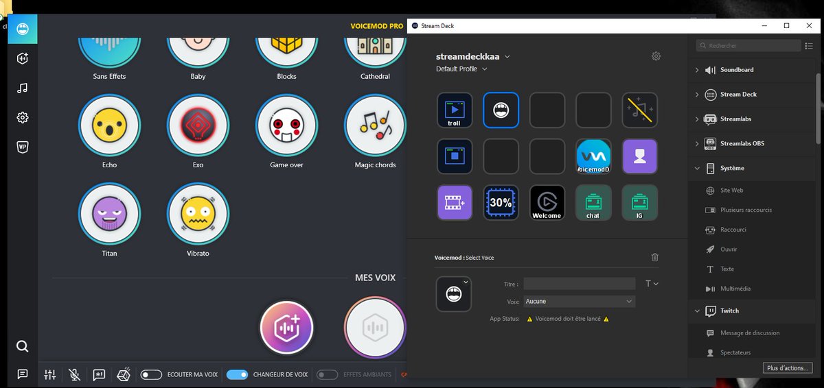 KLebalek's tweet photo. @elgatogamingFR je viens de recevoir le streamdeck mais il me dit que mon voicemod n'est pas lancé alors que si !! je lui est expliqué 100 fois ! besoin d'aide svp je trouve rien sur le internet! https://t.co/FLzLWpEneN