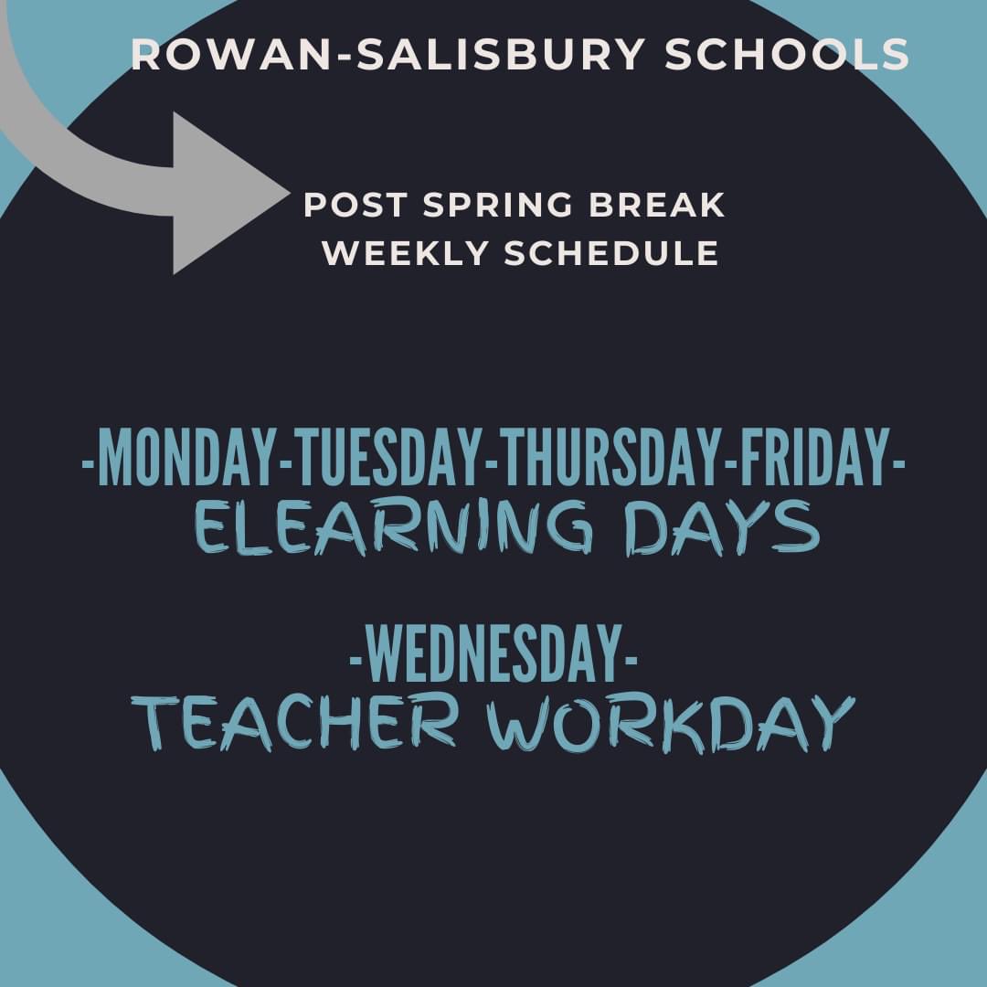 The new eLearning schedule gives Ss &amp; families a break in the middle of the week while allowing teachers time to plan lessons. 👩‍💻 👨‍💻 

We do hope that you will continue to encourage your children to read. 📚 

Thanks Mt. Ulla Elementary for the graphic!! 😉

#RSSconnects