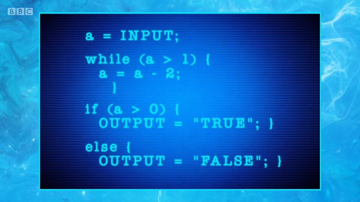 el0j's tweet image. Cursed code. The question was ~= "what's the property of a positive integer input that makes the output TRUE". From 'University Challenge - 2019/2020 - Semi Final 1' #cursedcode