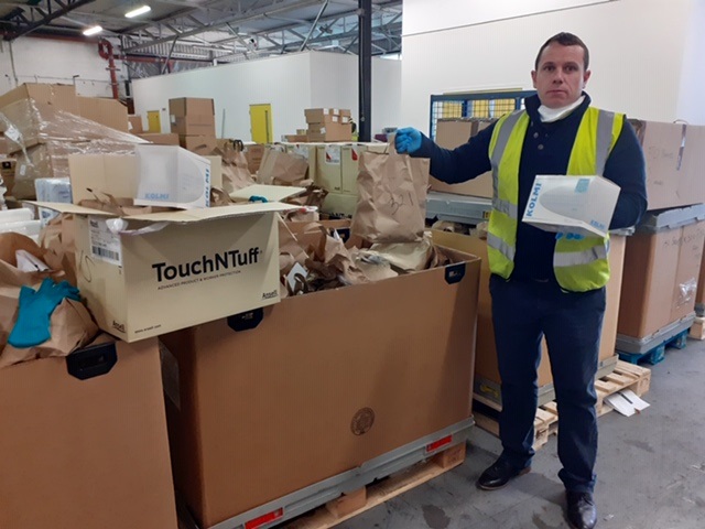 stjamesdublin's tweet photo. We are currently sorting through the 50,000 masks and 25,000 pairs of gloves so kindly donated by @NovartisIreland to the frontline staff here in #SJH. Thanks so much folks, it will make a huge difference 👍 https://t.co/xwMcz95dKS