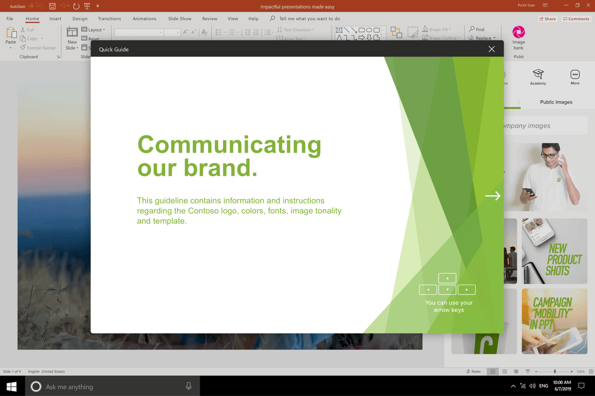 pickit's tweet photo. What if you could deliver bite-sized pieces of relevant info from your brand guide inside the channels WHERE people need it WHEN they need it? Now you can with the new customizable mini-guide in the Pickit add-in, right alongside your company's image library. #microsoft  #pickit https://t.co/yN49JDcOZg