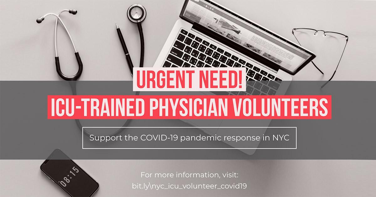 ElsevierConnect's tweet photo. Seeking ICU-trained physicians to staff #COVID19 ICUs in NYC hospitals. Our society partner the American College of Chest Physicians (CHEST @accpchest) is matching volunteer physicians to ICUs in NYC. To assist, please complete this application: https://t.co/ijFVTJehKp https://t.co/mSahs1rSP0